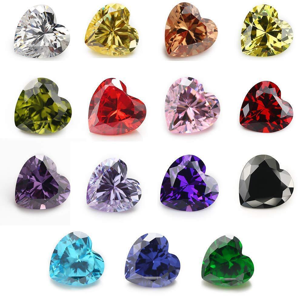 7338 15pcs 10x10mm Heart Shape Cubic Zirconia Stone Mix 15 Colors 5A Loose